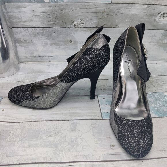 Vince Camuto 'Beauty' Heels w/ Crystal Rhinestone Lace Bow Sz 7.5 Pumps - Picture 4 of 16